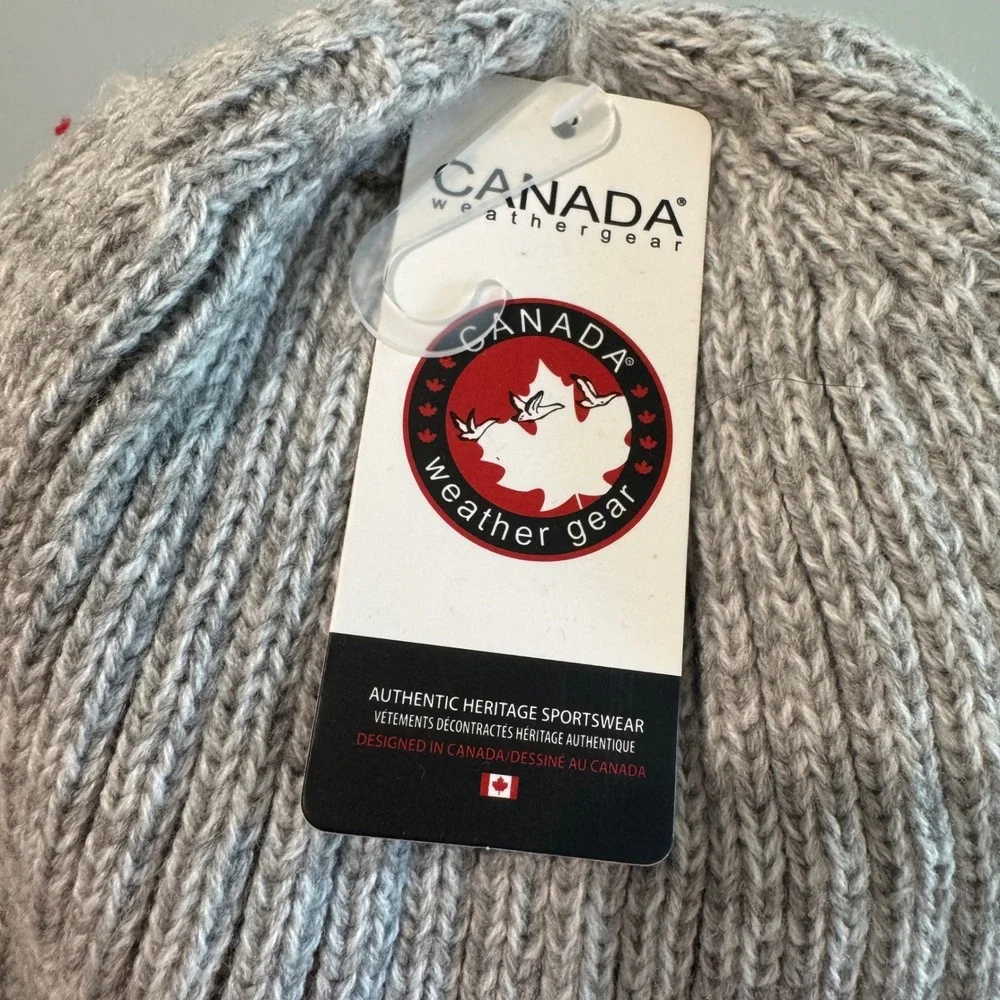 Canada Weather Gear Grey Ribbed Knit Beanie Thermal Plush Fleece Lined Hat NWT
